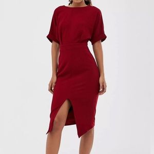 ASOS Tall Wiggle Midi Dress in Deep Red